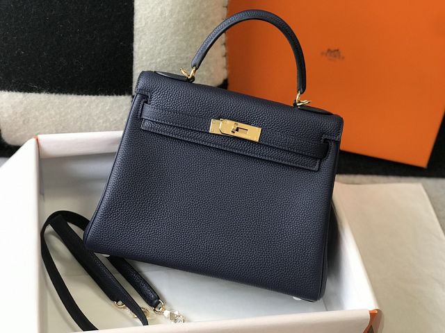 Hermes original togo leather kelly 32 bag K32-1 deep blue