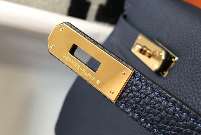 Hermes original togo leather kelly 32 bag K32-1 deep blue