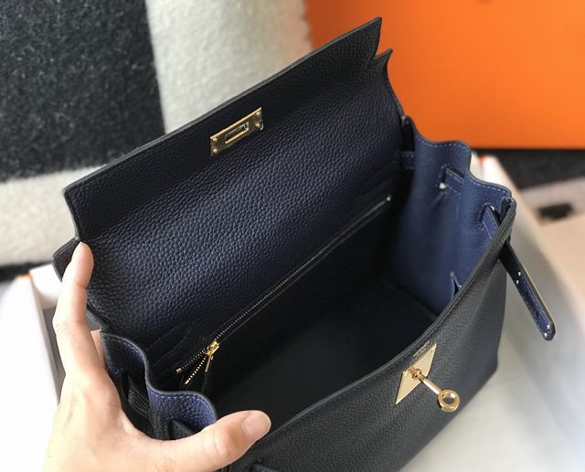 Hermes original togo leather kelly 32 bag K32-1 deep blue