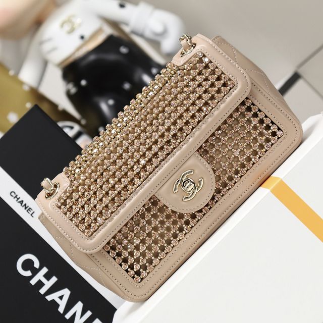 CC original crystal small flap bag AS4962 apricot