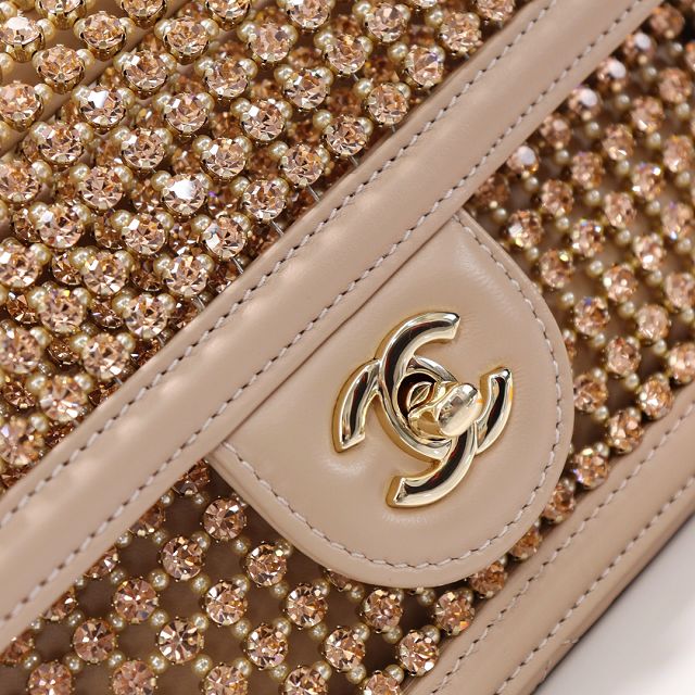 CC original crystal small flap bag AS4962 apricot