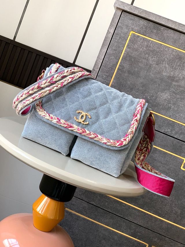 CC original denim large flap bag AS5472 blue