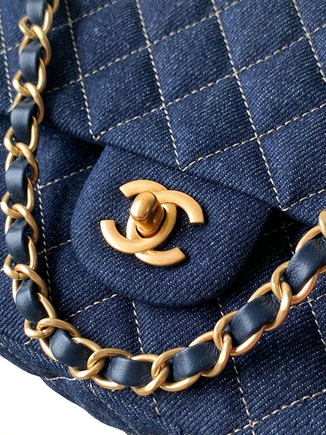 CC original denim medium flap bag A01112 dark blue