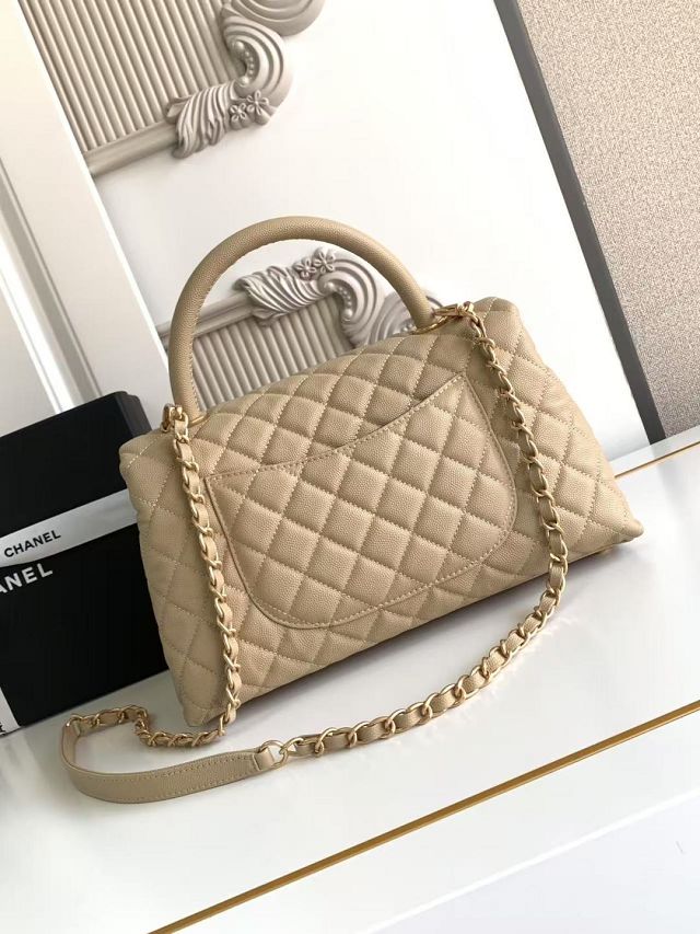 CC original grained calfskin large coco handle bag A92991 apricot