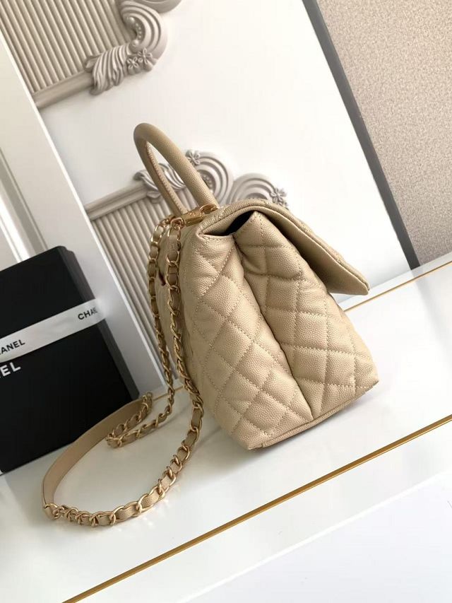 CC original grained calfskin large coco handle bag A92991 apricot