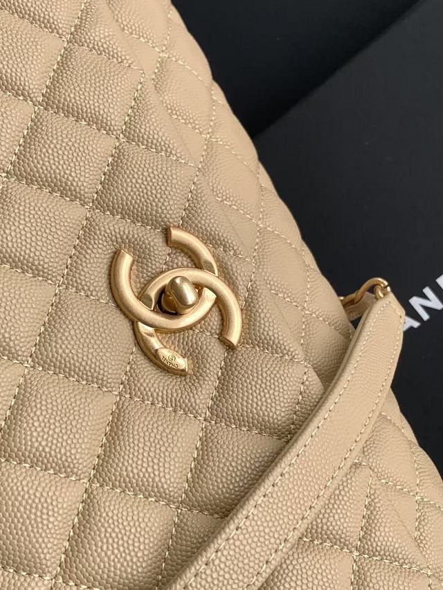 CC original grained calfskin large coco handle bag A92991 apricot