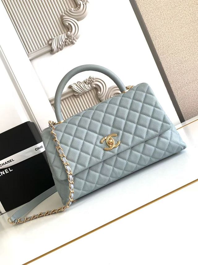 CC original grained calfskin large coco handle bag A92991 blue