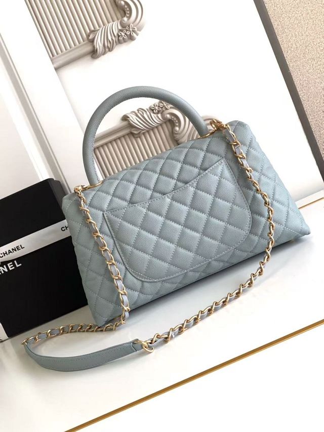 CC original grained calfskin large coco handle bag A92991 blue