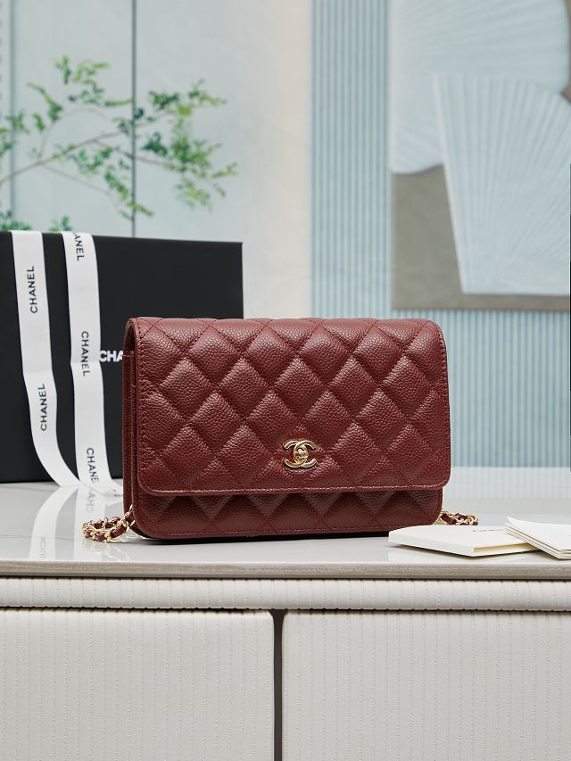 CC original grained calfskin wallet on chain AP4241 bordeaux
