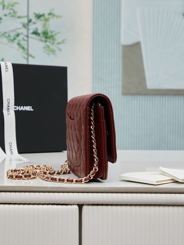 CC original grained calfskin wallet on chain AP4241 bordeaux