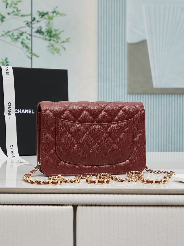 CC original grained calfskin wallet on chain AP4241 bordeaux