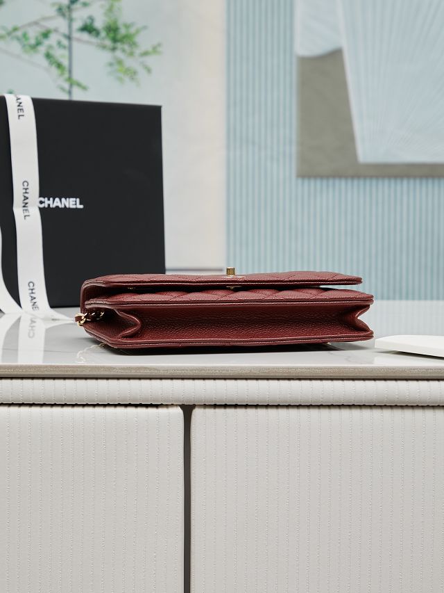 CC original grained calfskin wallet on chain AP4241 bordeaux