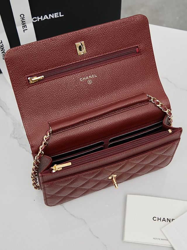 CC original grained calfskin wallet on chain AP4241 bordeaux