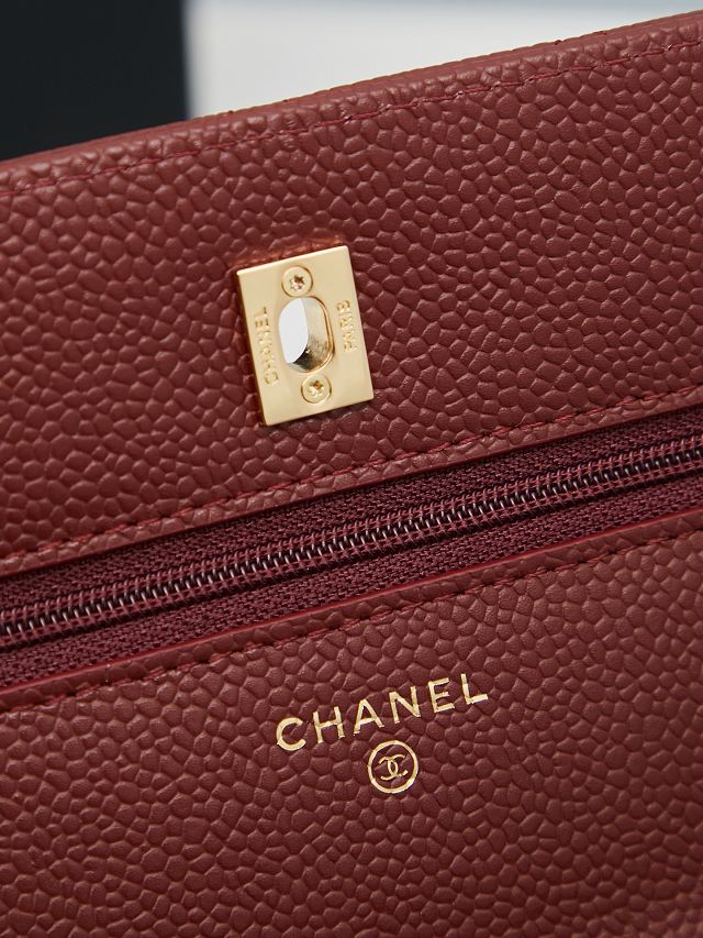 CC original grained calfskin wallet on chain AP4241 bordeaux