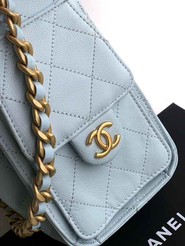 CC original grained calfskin 25 mini handbag AS5631 light blue