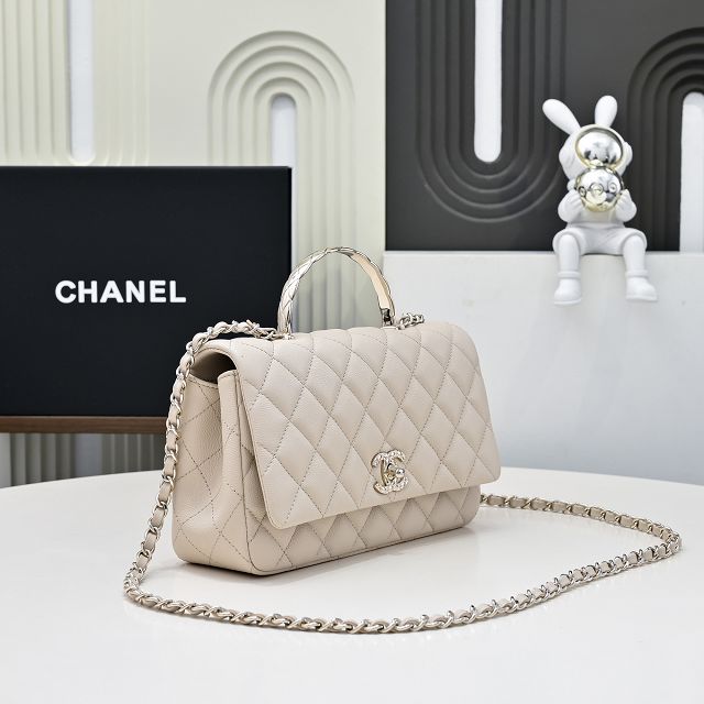 CC original grained calfskin top handle flap bag AS5554 beige