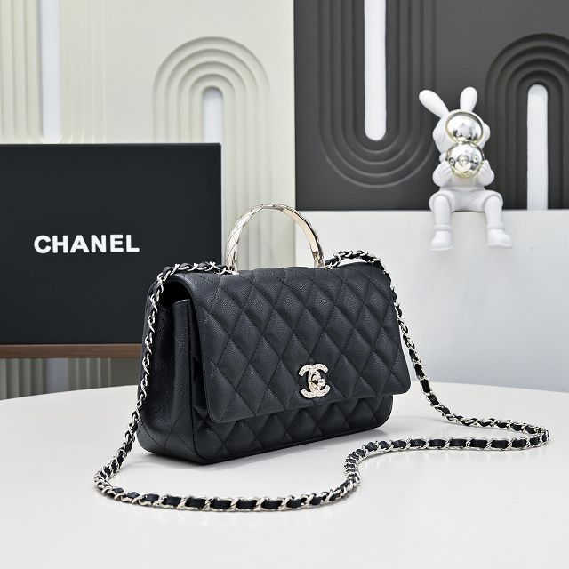 CC original grained calfskin top handle flap bag AS5554 black