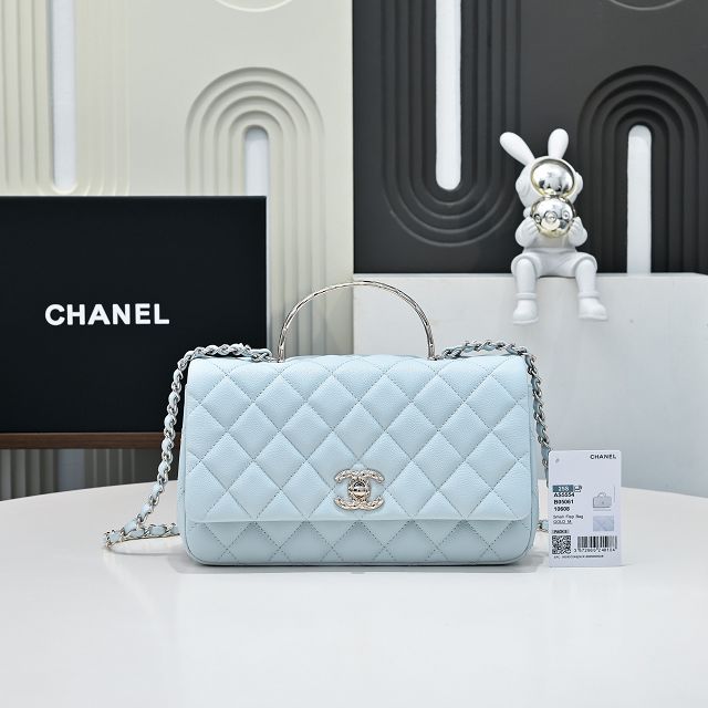 CC original grained calfskin top handle flap bag AS5554 blue