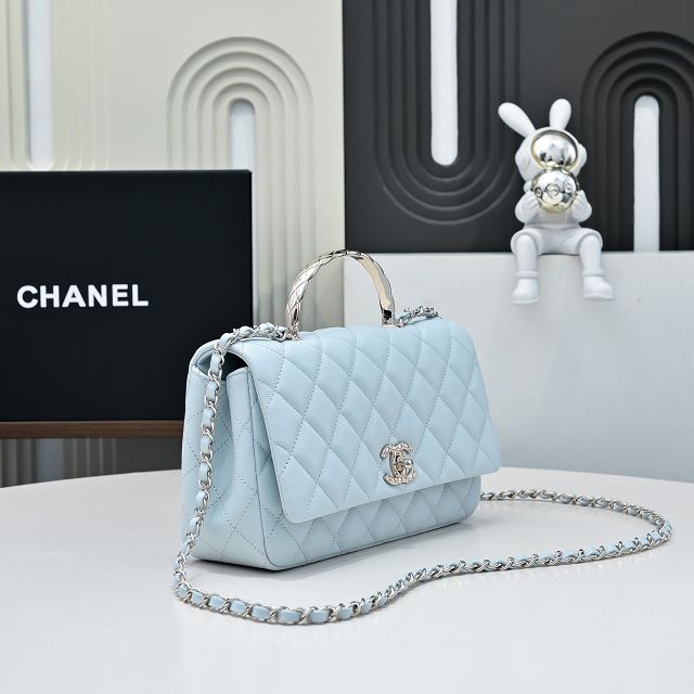 CC original grained calfskin top handle flap bag AS5554 blue