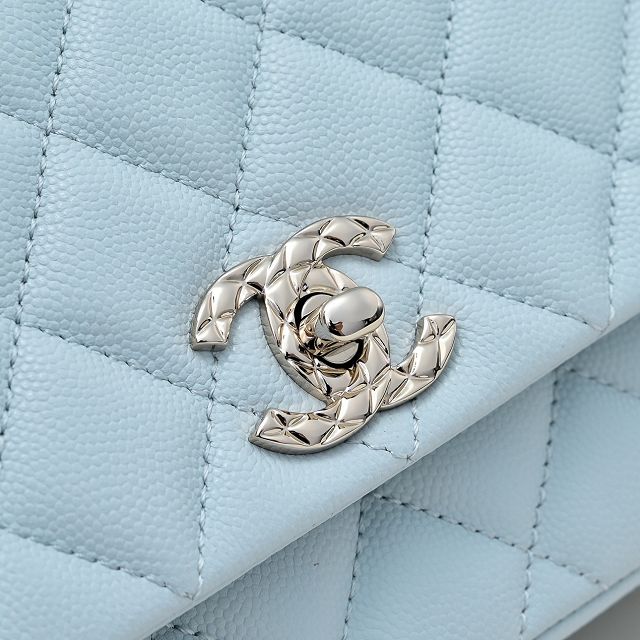 CC original grained calfskin top handle flap bag AS5554 blue