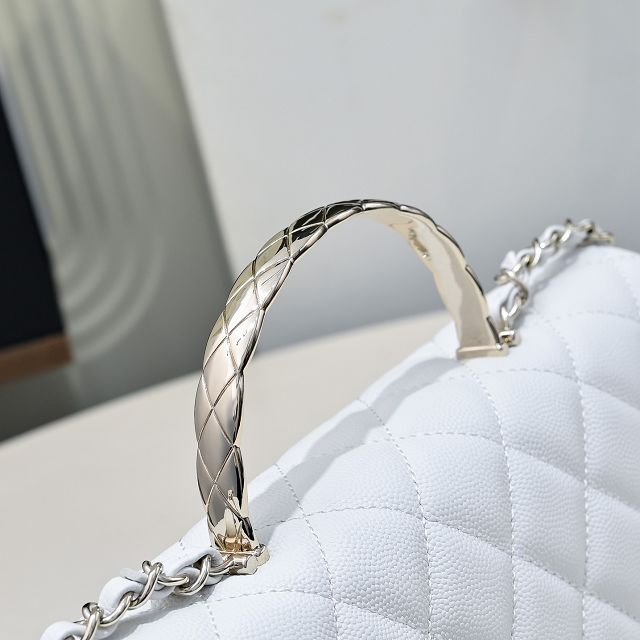 CC original grained calfskin top handle flap bag AS5554 white