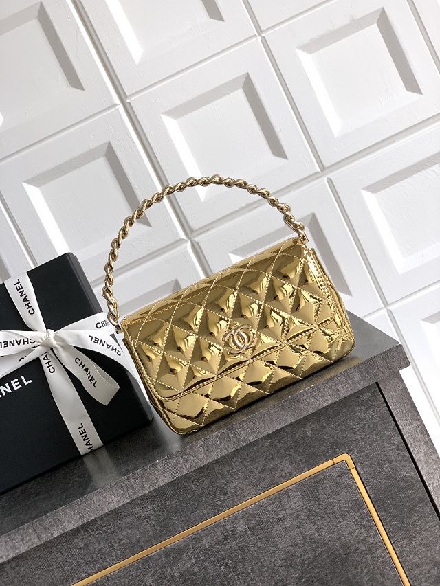 CC original patent calfskin top handle clutch AP3240 gold