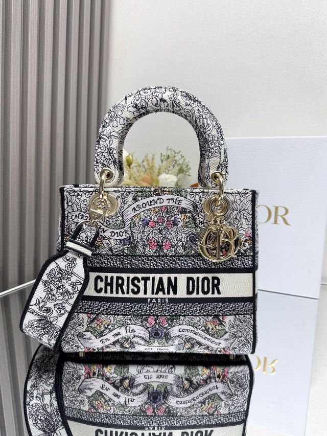 Dior original cotton medium lady bag M0565 