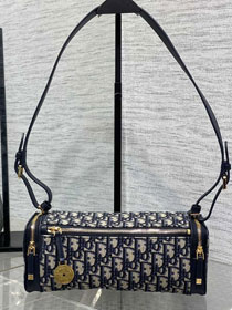 Dior original fabric east-west bowling bag S2862 dark blue