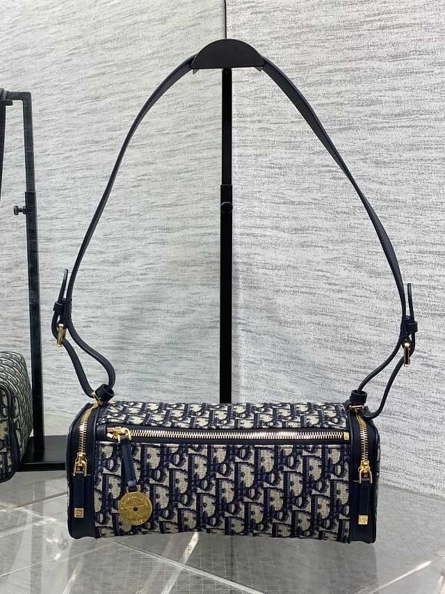 Dior original fabric east-west bowling bag S2862 dark blue