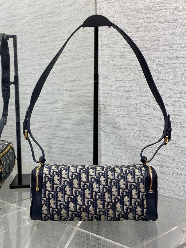 Dior original fabric east-west bowling bag S2862 dark blue