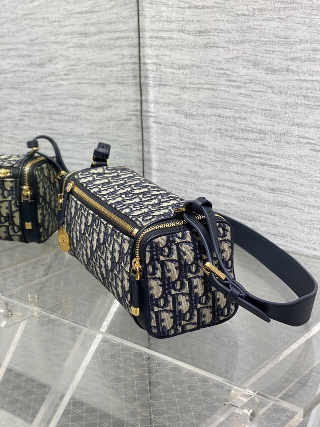 Dior original fabric east-west bowling bag S2862 dark blue