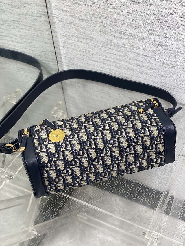 Dior original fabric east-west bowling bag S2862 dark blue
