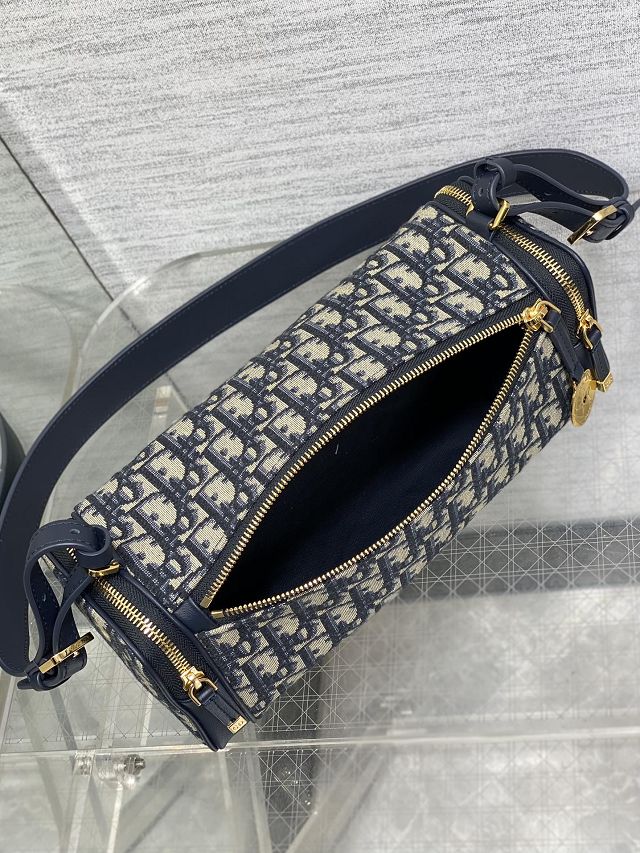 Dior original fabric east-west bowling bag S2862 dark blue
