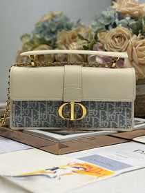 Dior original fabric&calfskin 30 montaigne top handle bag M9601 blue