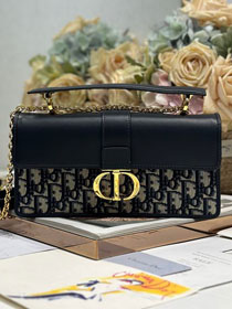 Dior original fabric&calfskin 30 montaigne top handle bag M9601 dark blue
