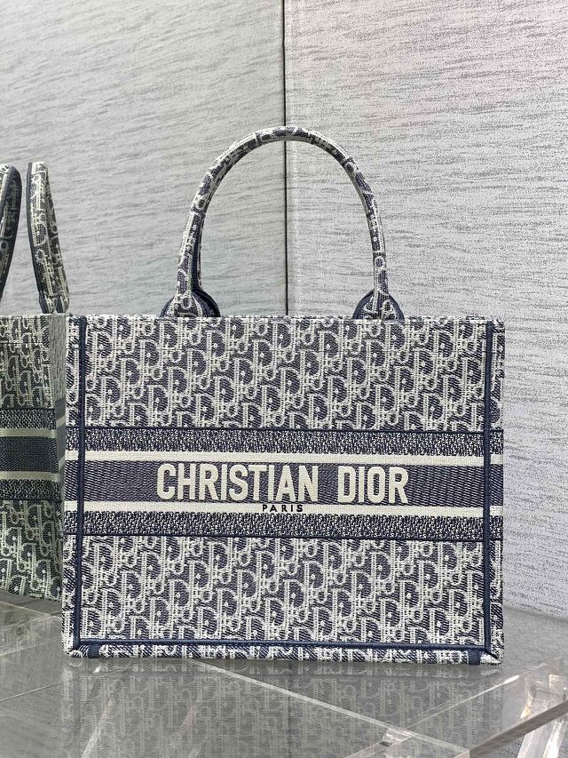 Dior original fabric medium book tote bag M1296 blue
