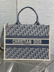 Dior original fabric medium book tote bag M1324 blue