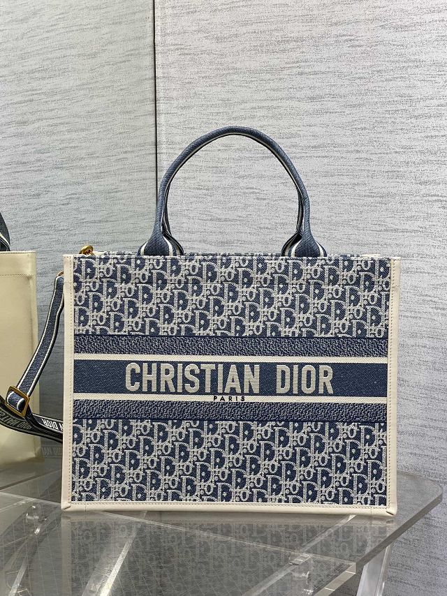 Dior original fabric medium book tote bag M1324 blue