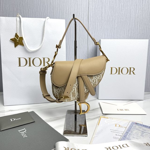 Dior original fabric mini saddle bag M0456 natural