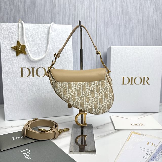 Dior original fabric mini saddle bag M0456 natural