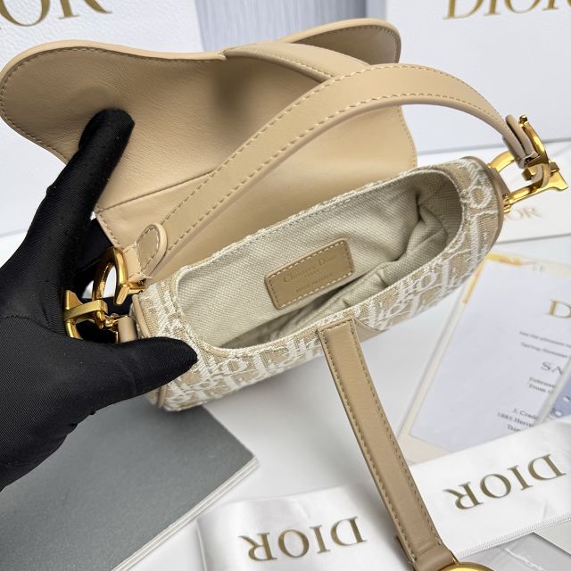 Dior original fabric mini saddle bag M0456 natural