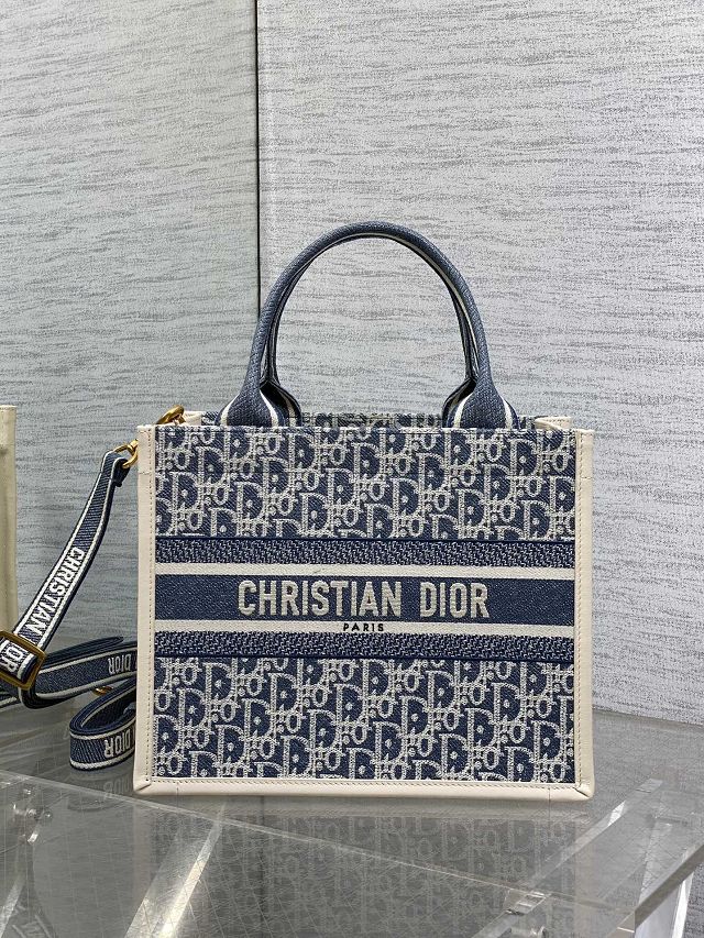 Dior original fabric small book tote bag M1325 blue