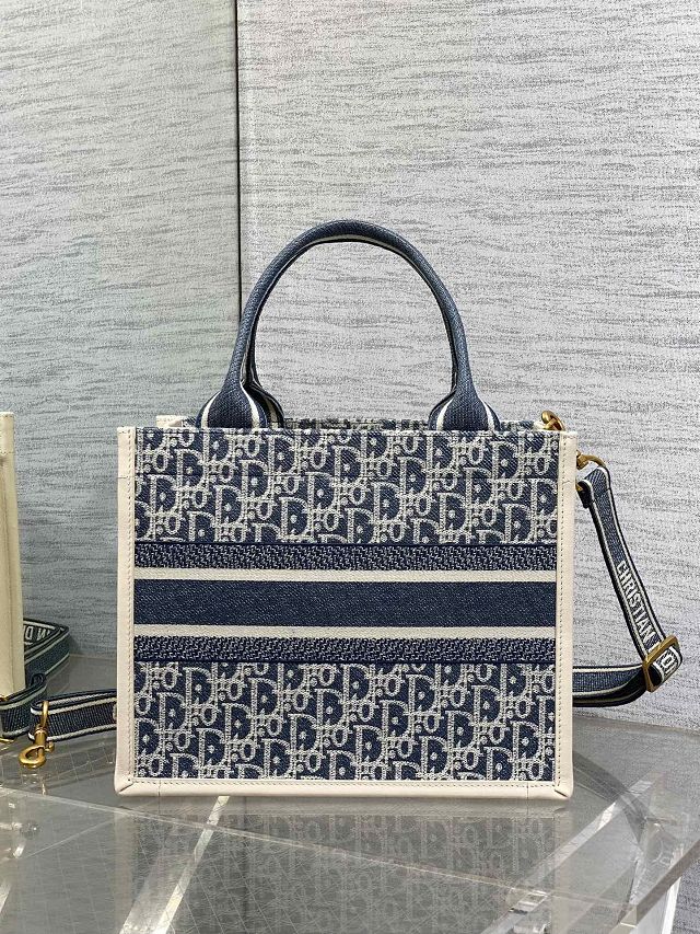 Dior original fabric small book tote bag M1325 blue