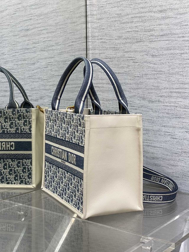 Dior original fabric small book tote bag M1325 blue