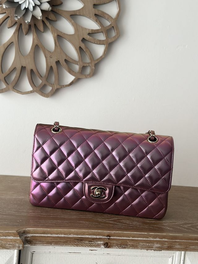 CC original iridescent lambskin medium flap bag A01112 dark purple