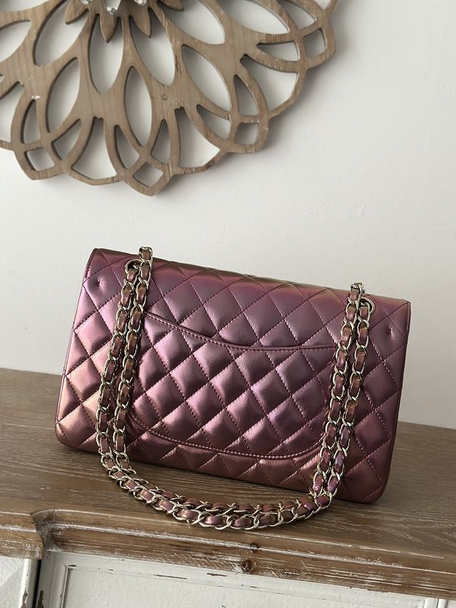 CC original iridescent lambskin medium flap bag A01112 dark purple