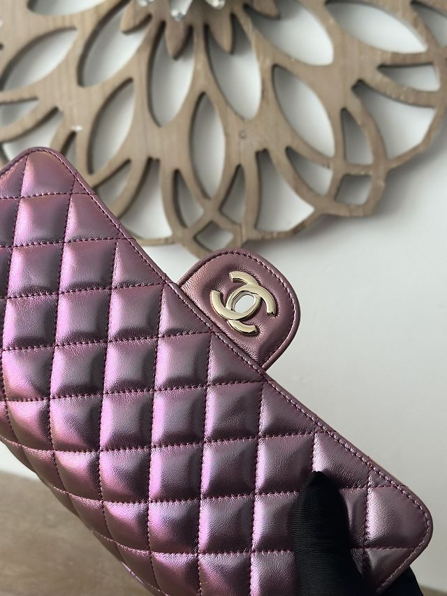CC original iridescent lambskin medium flap bag A01112 dark purple