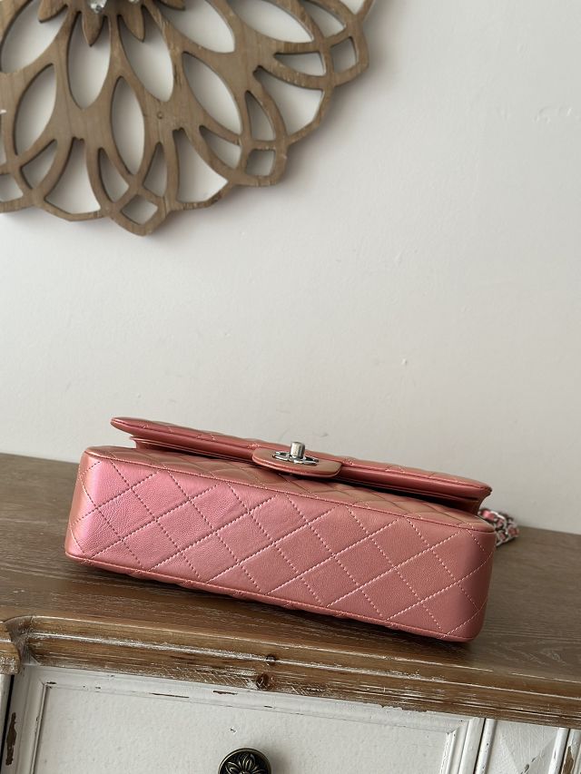CC original iridescent lambskin medium flap bag A01112 pink