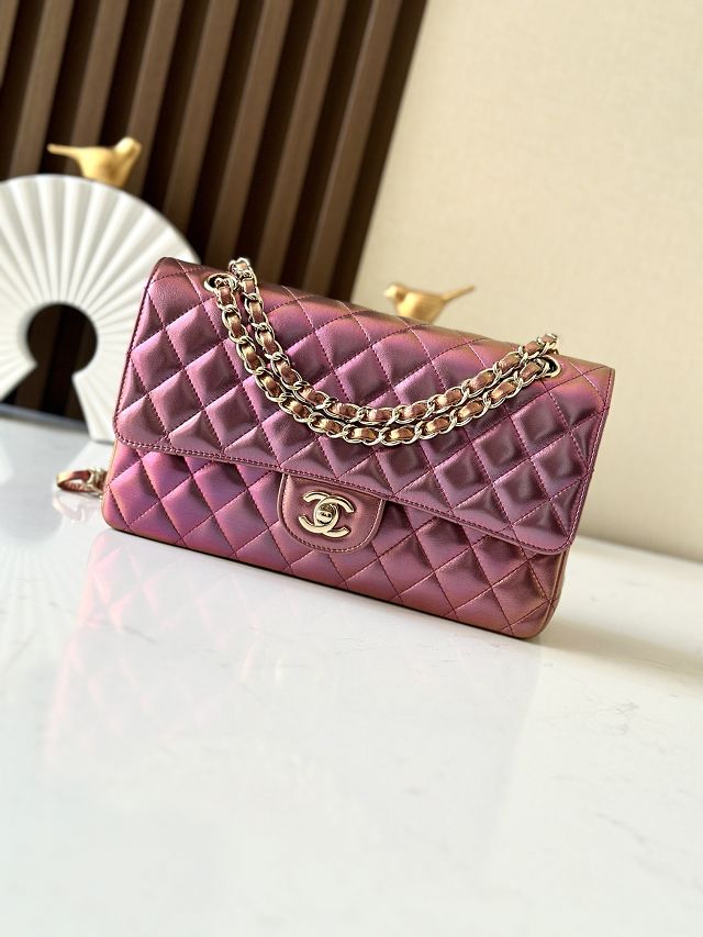CC original iridescent lambskin medium flap bag A01112 purple