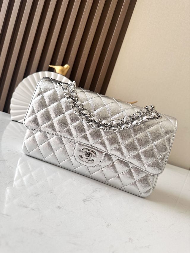 CC original iridescent lambskin medium flap bag A01112 silver